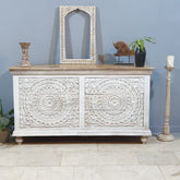 Urban Loft Handmade Solid Mango Wood Carved Chest of Drawers White
